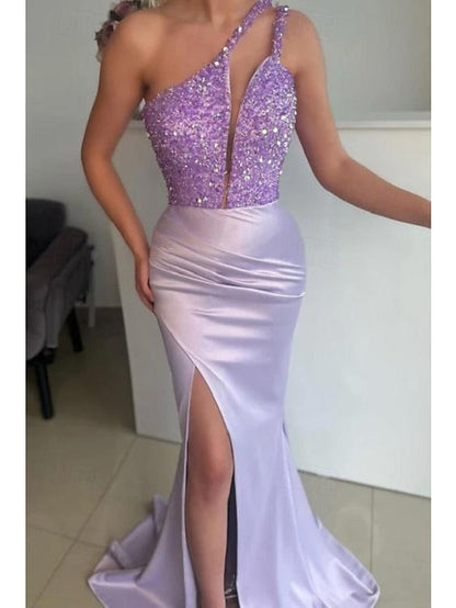 Trumpet One-Shoulder Sleeveless Floor-Length Long Evening Dress