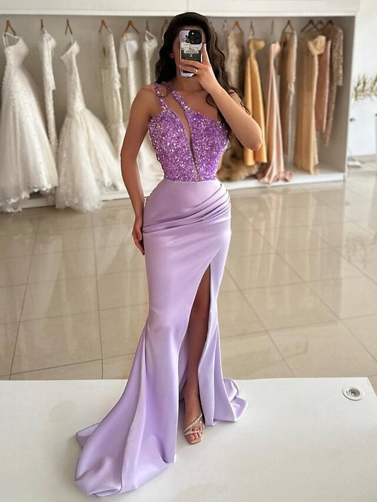 Trumpet One-Shoulder Sleeveless Floor-Length Long Evening Dress