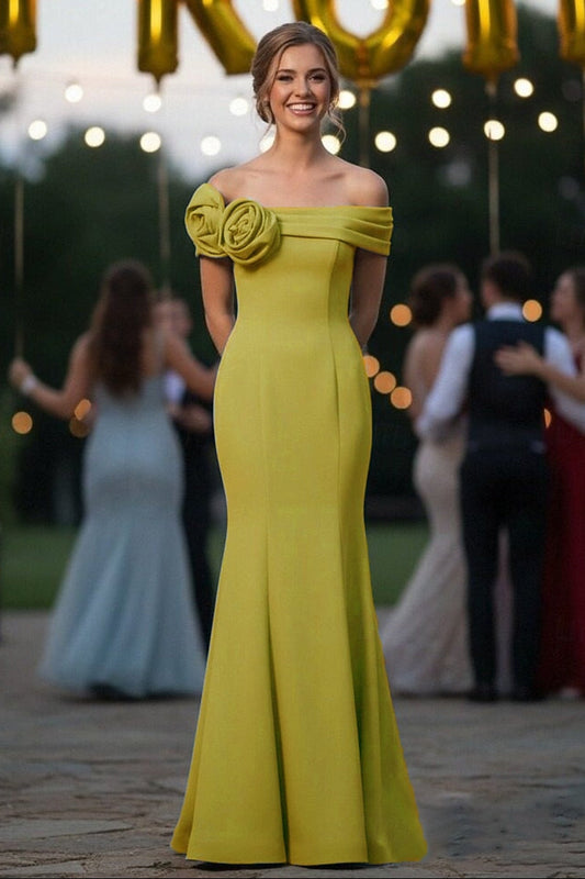 Off Shoulder Fitted Evening Dress 3D Flower Mother of Gown