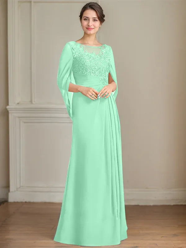 A-Line Scoop Floor-Length Mother of the Bride Dress