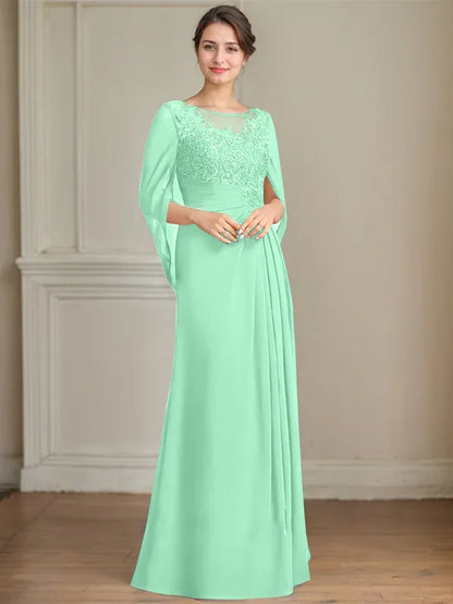 A-Line Scoop Floor-Length Mother of the Bride Dress