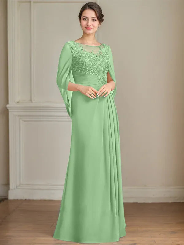 A-Line Scoop Floor-Length Mother of the Bride Dress