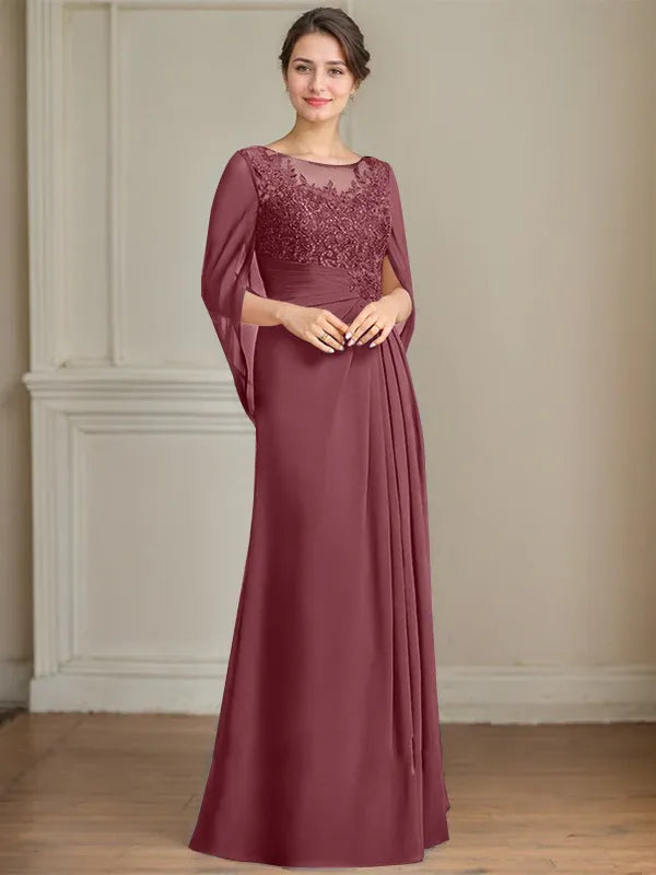A-Line Scoop Floor-Length Mother of the Bride Dress