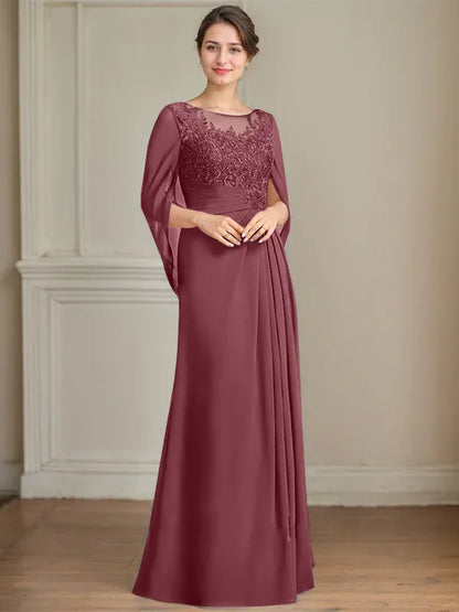 A-Line Scoop Floor-Length Mother of the Bride Dress