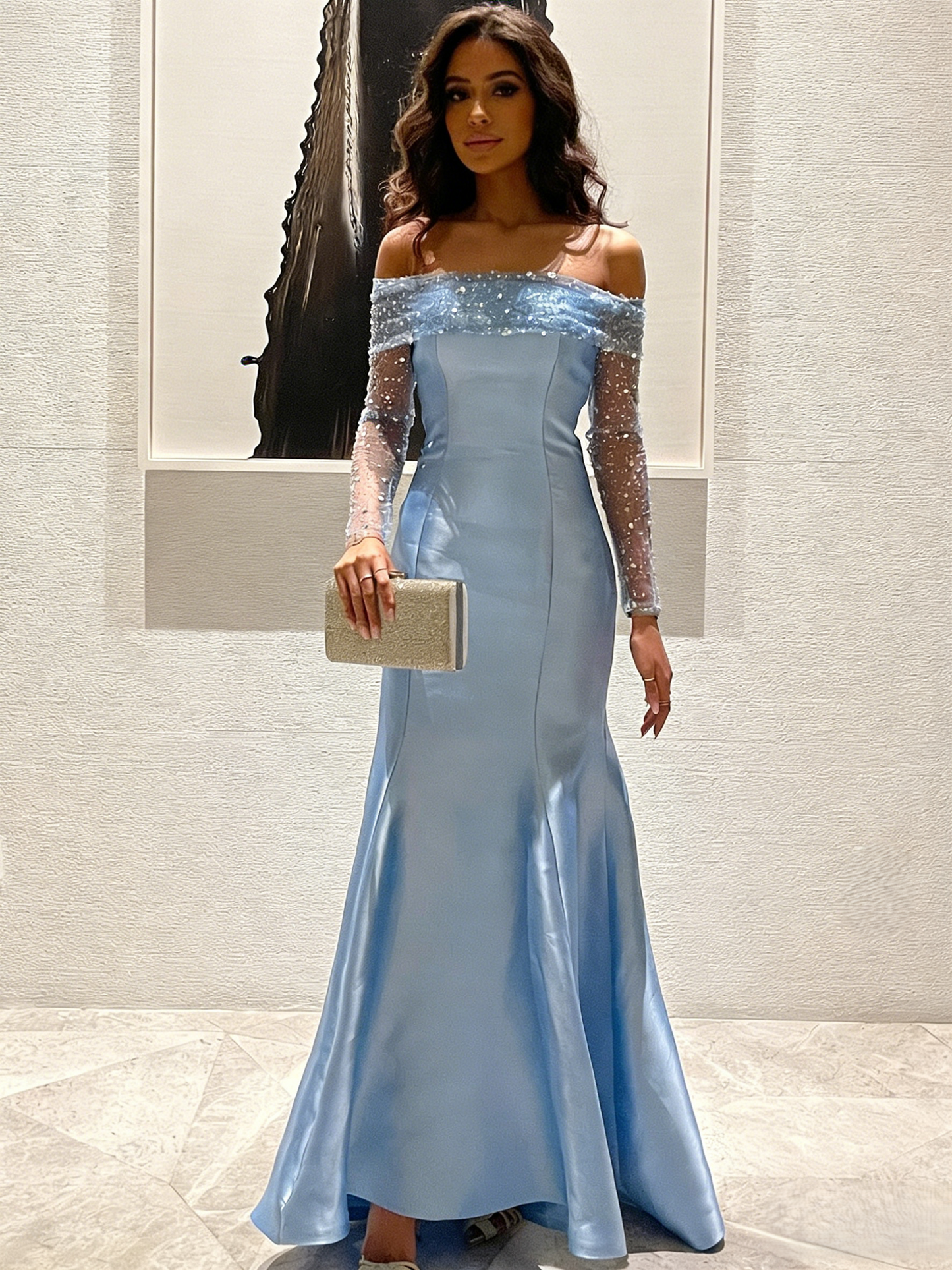 Column Elegant Evening Dresses Satin Off Shoulder Floor-Length Formal Dress