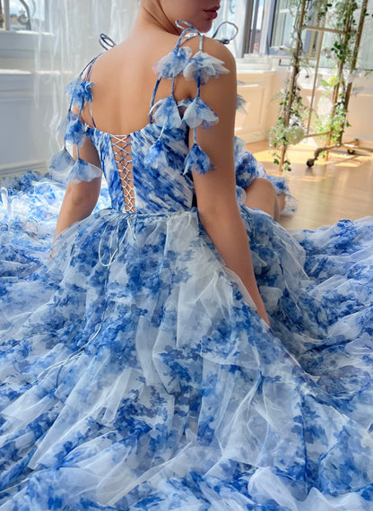 A-Line Sweetheart Spaghetti Straps Floor-Length Tulle Dress