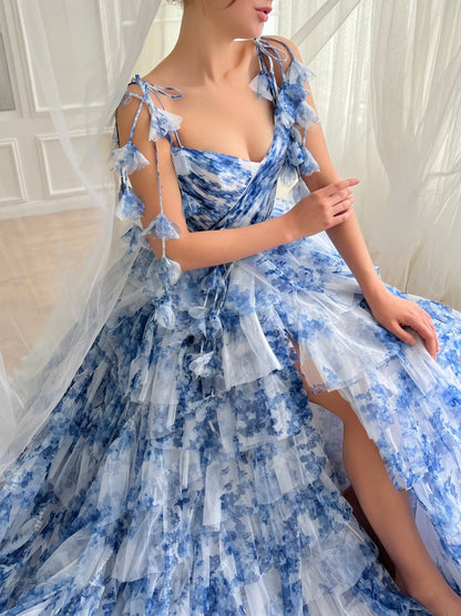 A-Line Sweetheart Spaghetti Straps Floor-Length Tulle Dress