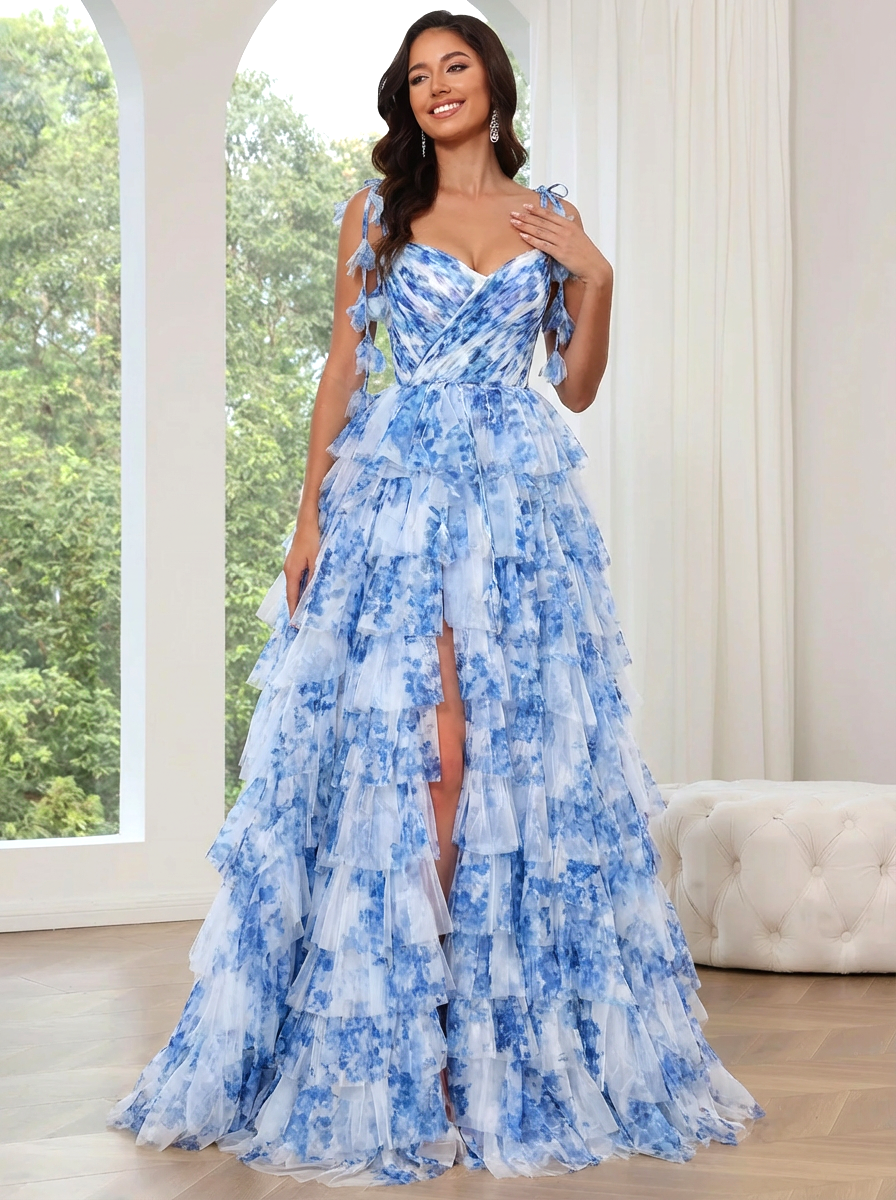 A-Line Sweetheart Spaghetti Straps Floor-Length Tulle Dress