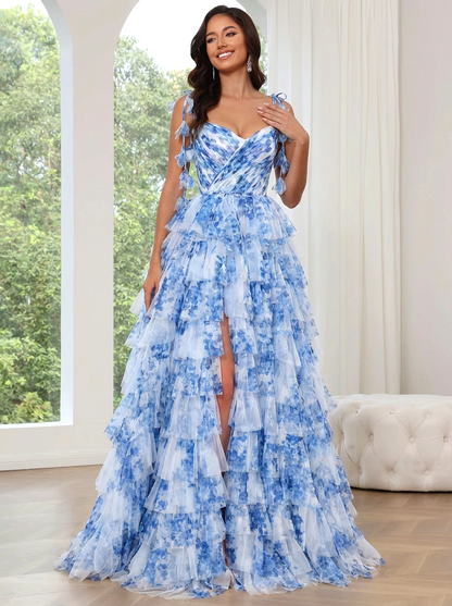 A-Line Sweetheart Spaghetti Straps Floor-Length Tulle Dress