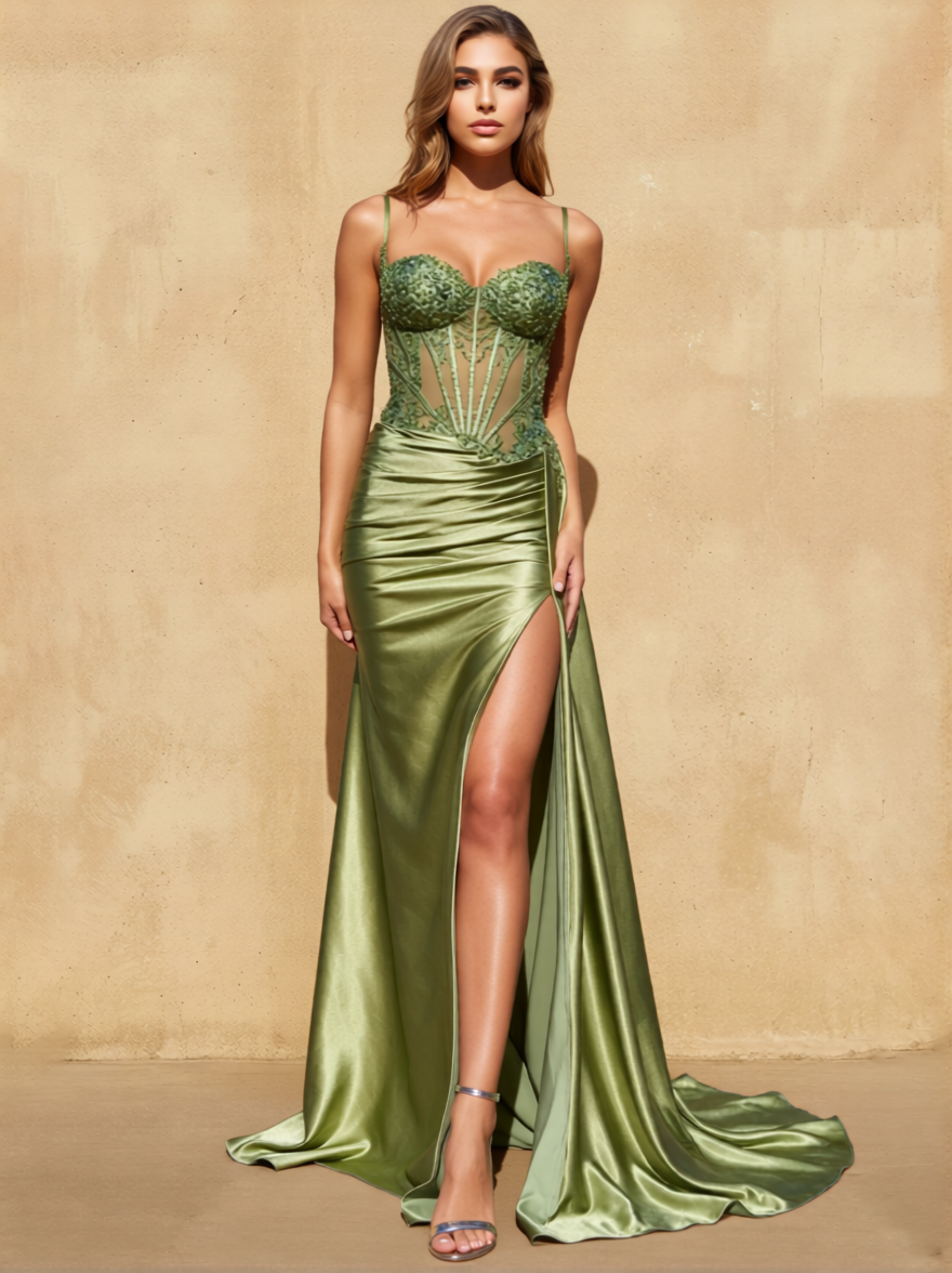 Spaghetti Straps Corset Long Formal Dress