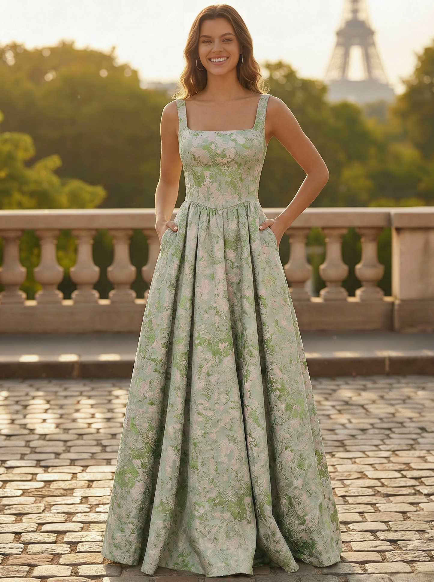 A-Line Prom Dress Elegant Jacquard Floral Dress