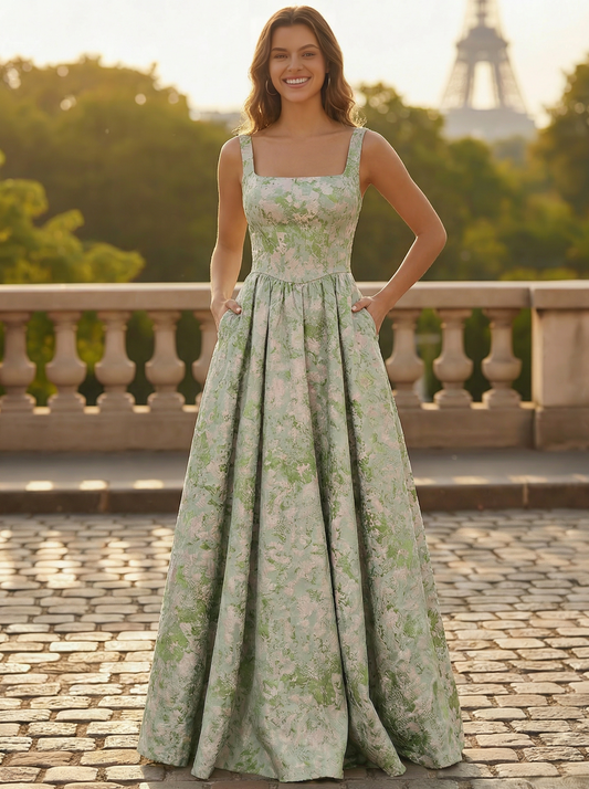 A-Line Prom Dress Elegant Jacquard Floral Dress