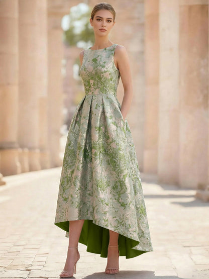 A-Line Cocktail Dress Elegant Jacquard Floral Dress