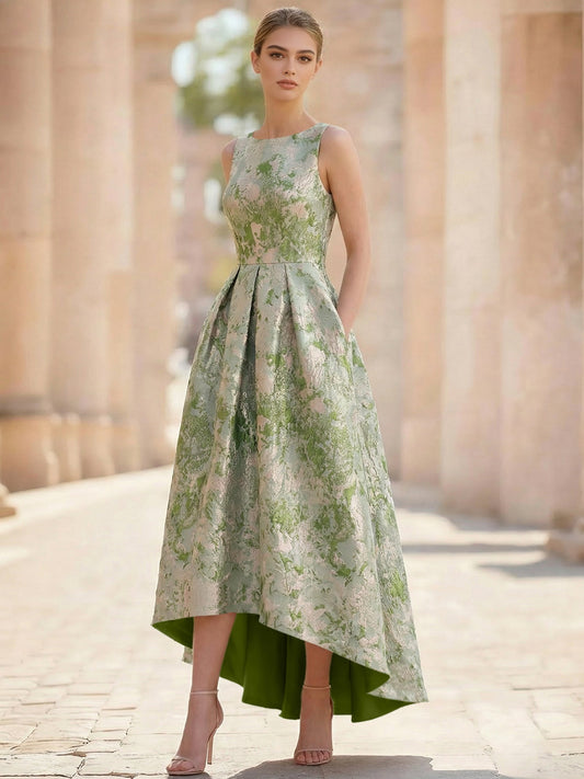 A-Line Cocktail Dress Elegant Jacquard Floral Dress