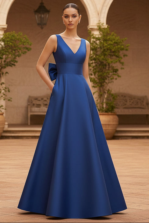 A-Line V Neck Corset Sleeveless Floor Length Formal Dress