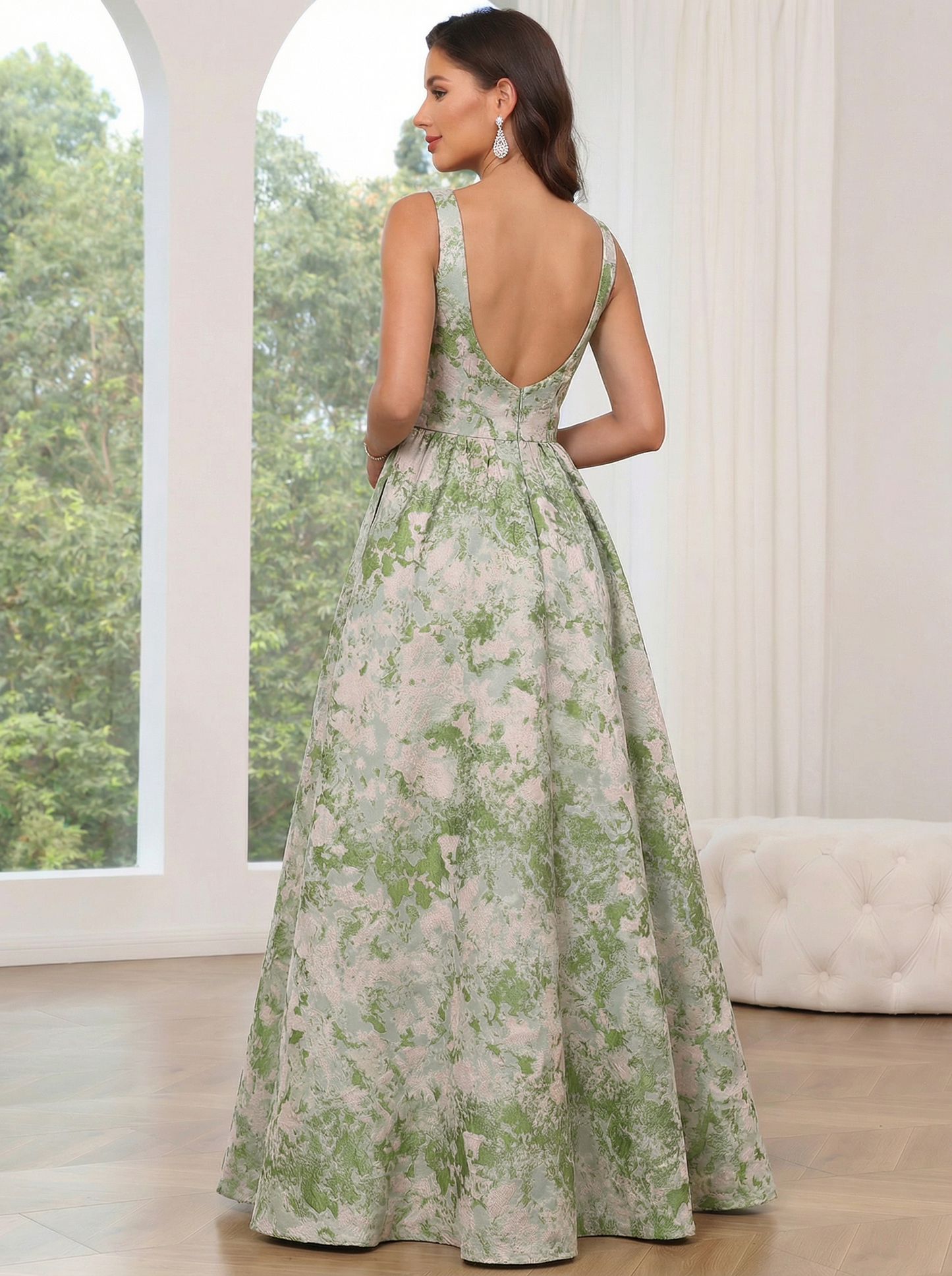 A-Line Prom Dress Elegant Jacquard Floral Dress