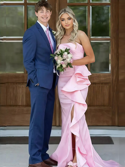 Mermaid Prom Dresses Off The Shoulder Strapless Satin Formal Dress