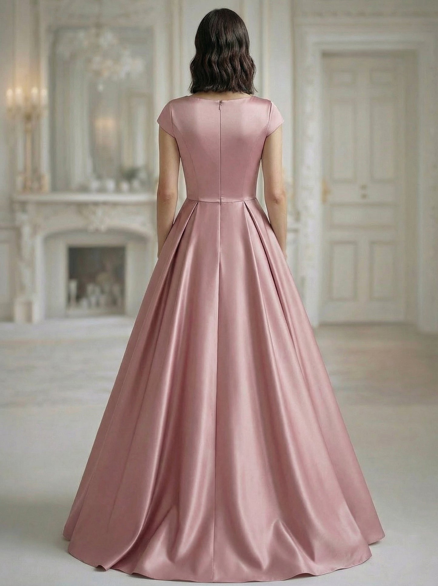 Elegant Asymmetrical Pocket Satin Evening Dresses
