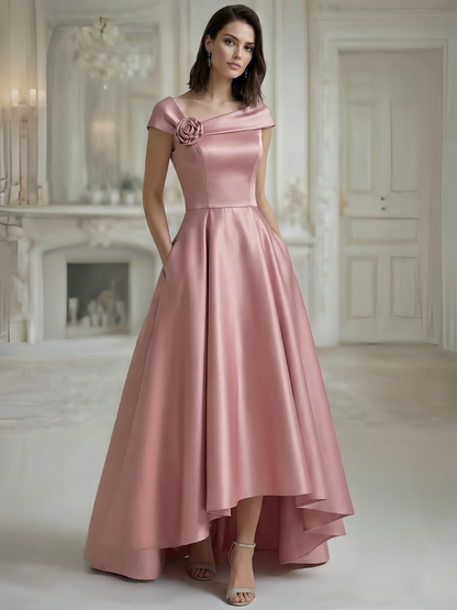Elegant Asymmetrical Pocket Satin Evening Dresses