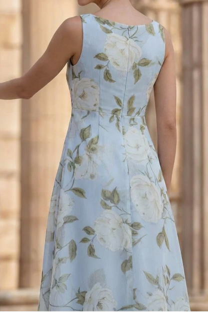 Scoop-Neck Sleeveless 3D-Floral Print-Tulle Pleated Ankle-Length A-Line Mother of the Bride Dress