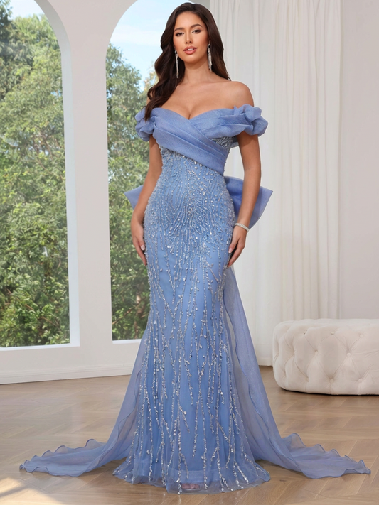 Mermaid V-Neck Short Sleeves Floor-Length Evening Dress
