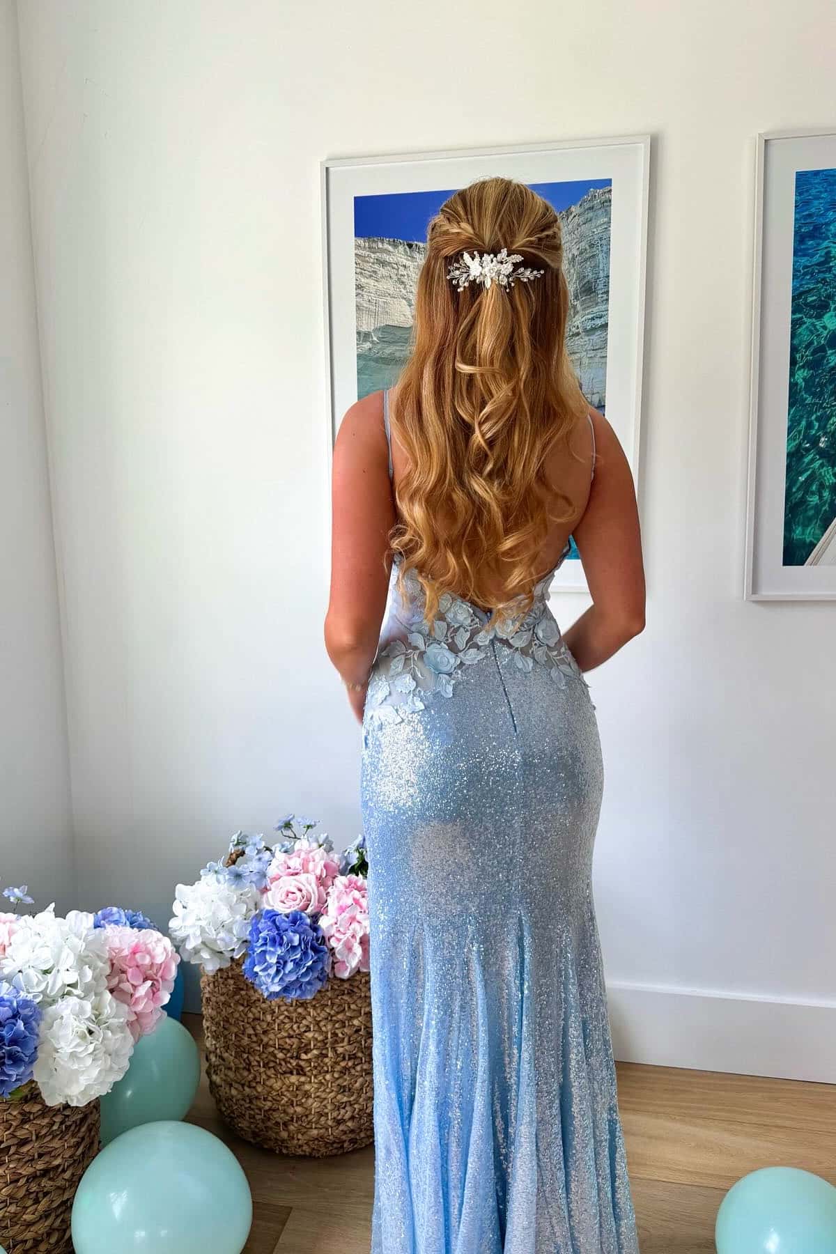 Pluning Neck 3D Floral Sequin Mermaid Evening Prom Dress