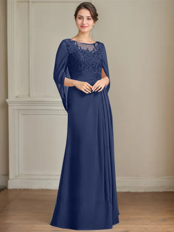 A-Line Scoop Floor-Length Mother of the Bride Dress
