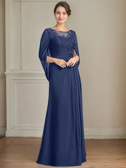A-Line Scoop Floor-Length Mother of the Bride Dress