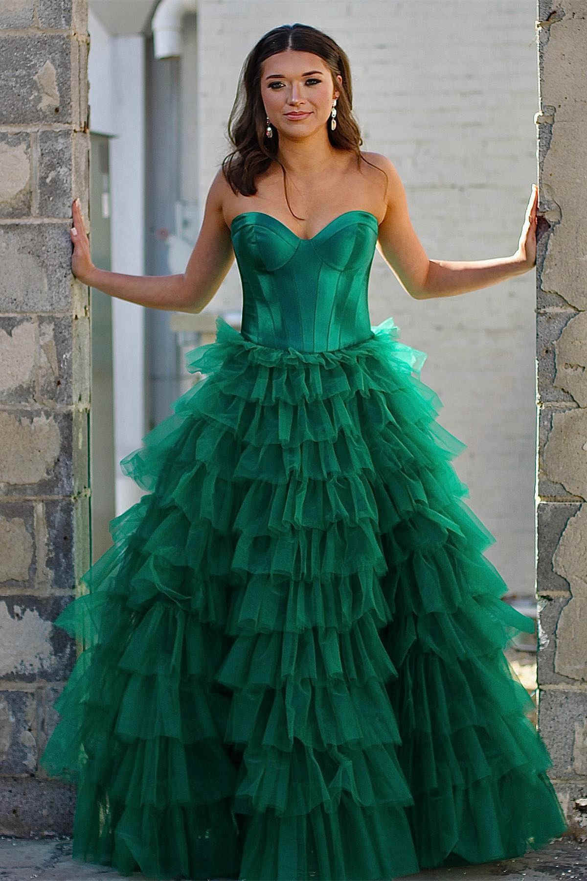 New Design Strapless Ruffles Prom Dress Tulle Long Formal Gown