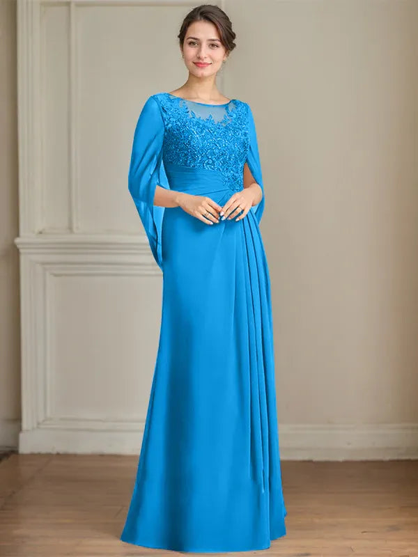 A-Line Scoop Floor-Length Mother of the Bride Dress