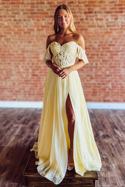 A Line Chiffon Long Prom Dresses Lace Appliqued Party Gowns