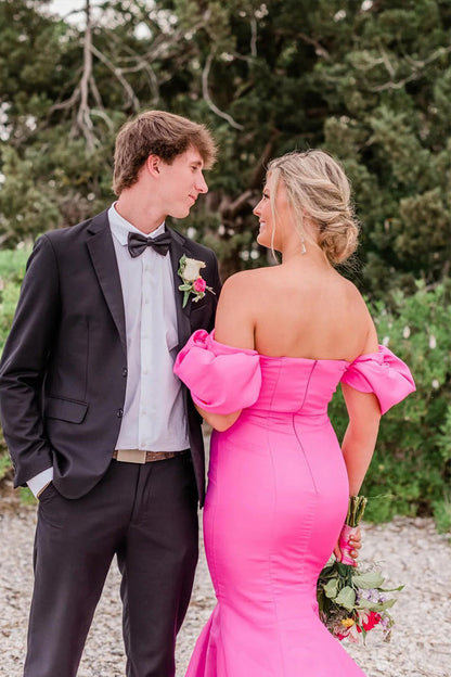 Off Shoulder Strapless Mermaid Long Hot Pink Prom Dress