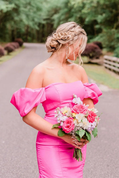 Off Shoulder Strapless Mermaid Long Hot Pink Prom Dress