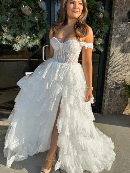 Black White Pink Purple Layered Lace Prom Dress