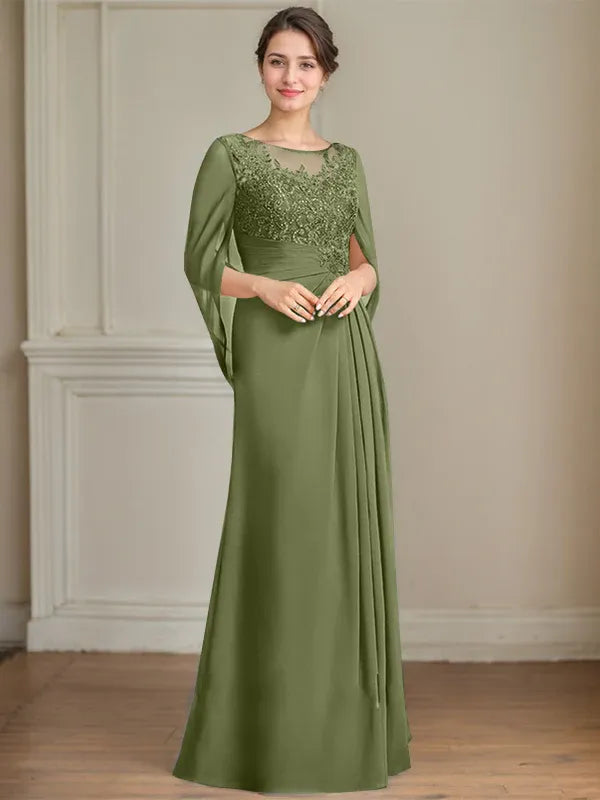 A-Line Scoop Floor-Length Mother of the Bride Dress