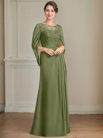A-Line Scoop Floor-Length Mother of the Bride Dress