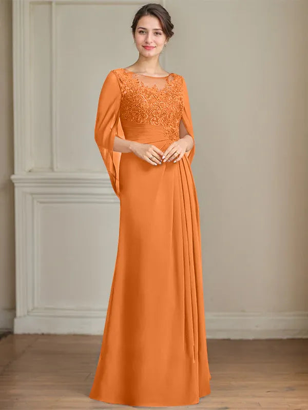 A-Line Scoop Floor-Length Mother of the Bride Dress