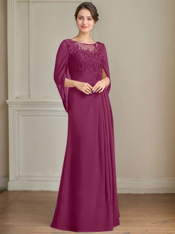 A-Line Scoop Floor-Length Mother of the Bride Dress