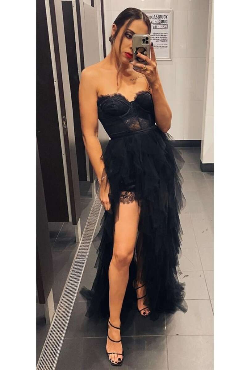 Rust Lace Bustier Tiered Long Prom Dress with Slit