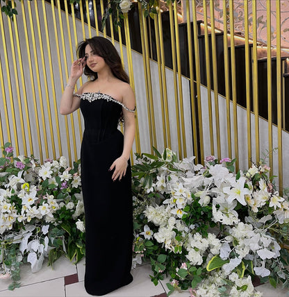 Fashion Beaded Off the Shoulder Black Mermaid Evening Dress