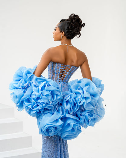 Blue Sleeveless Sweetheart Sequins Prom Dress