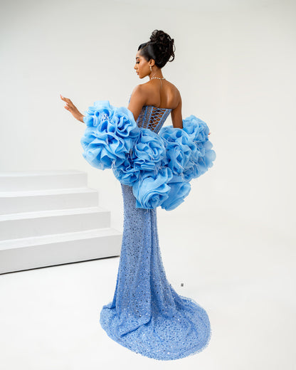 Blue Sleeveless Sweetheart Sequins Prom Dress