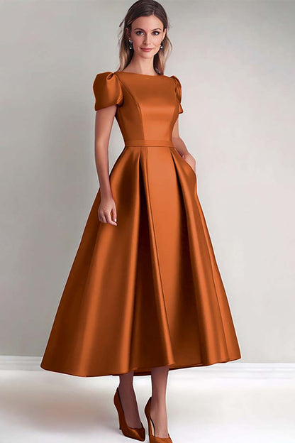 Black A Line Mother of the Bride Dress with Puff Sleeves