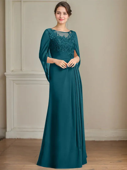 A-Line Scoop Floor-Length Mother of the Bride Dress