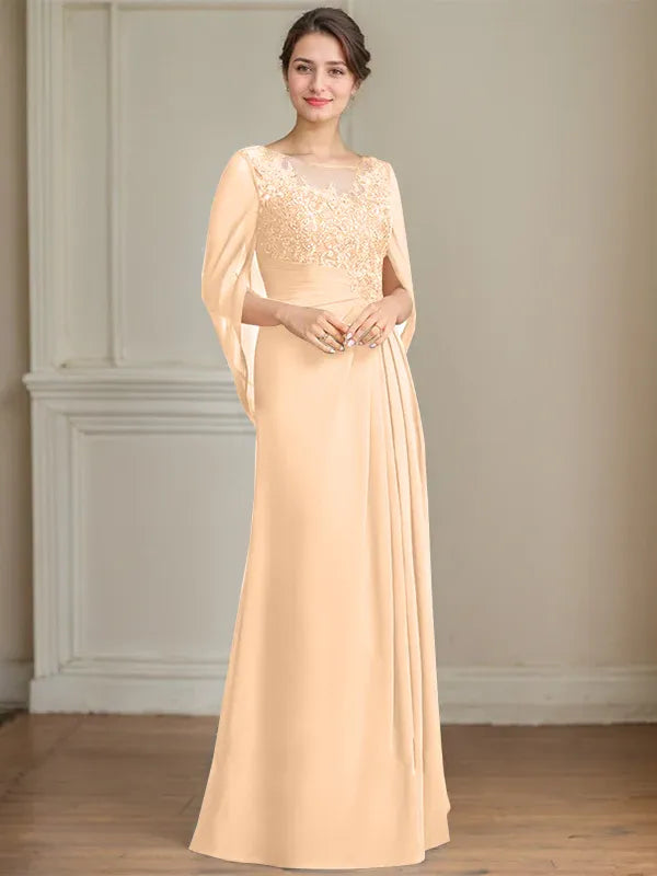 A-Line Scoop Floor-Length Mother of the Bride Dress