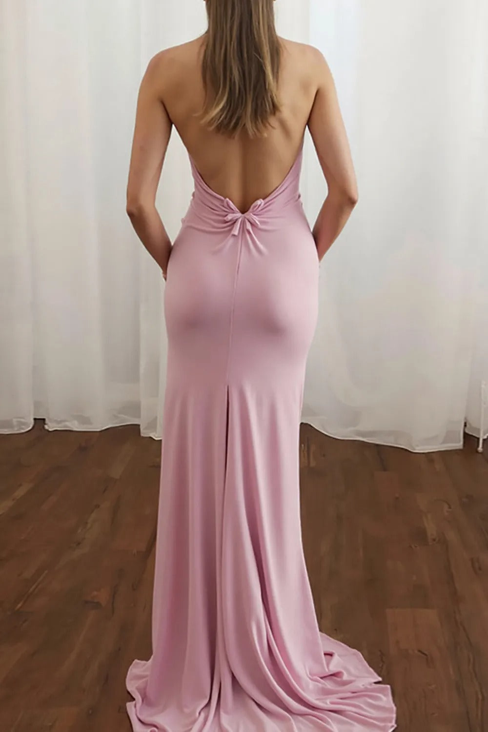 Pink Satin Mermaid Sweetheart Long Prom Dress