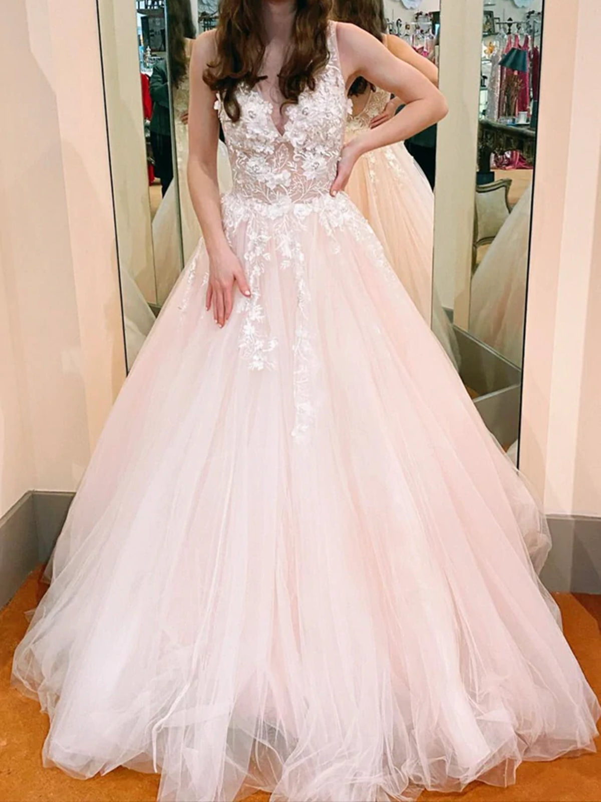 Pink Lace Floral Formal Graduation Dress