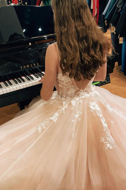 Pink Lace Floral Formal Graduation Dress