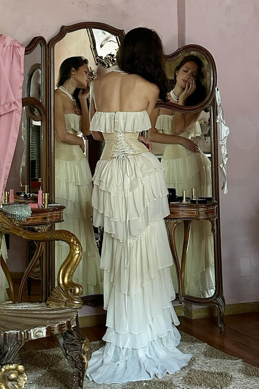 Princess A Line Sweetheart Ivory Corset Party Dress