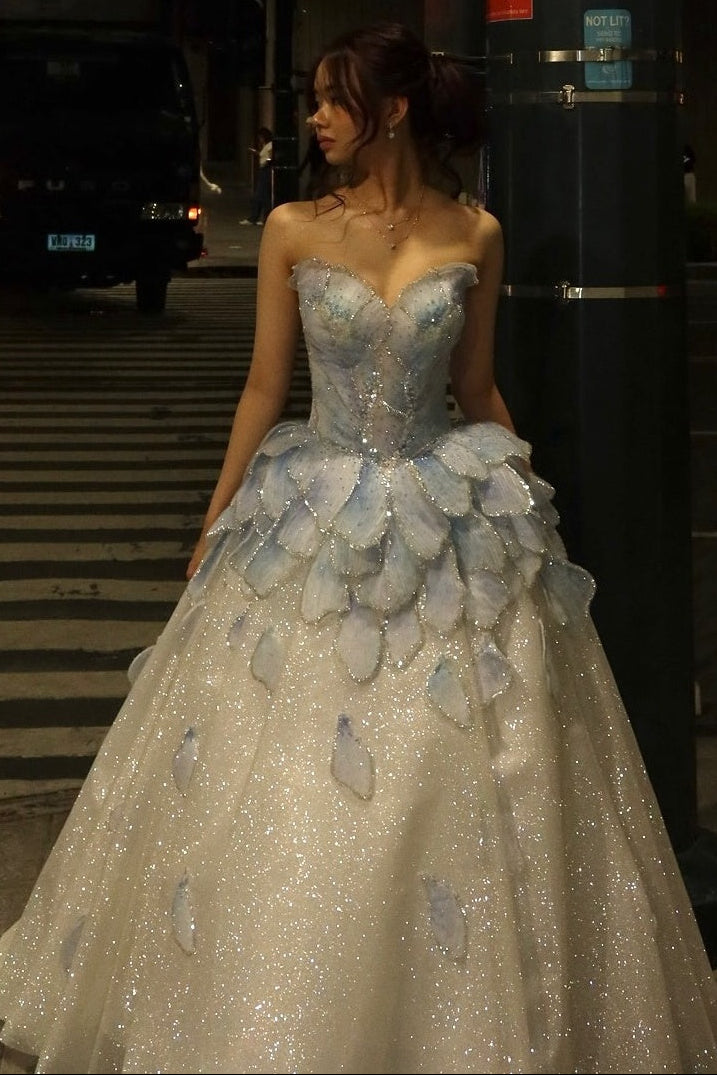 Princess A Line Sweetheart Light Blue Long Prom Dress